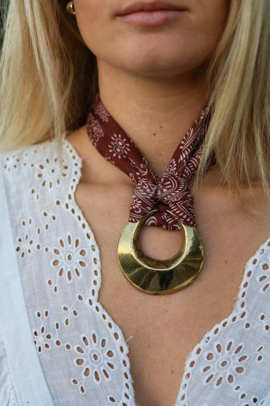 U Shape Medallion With Red Bandana Necklace