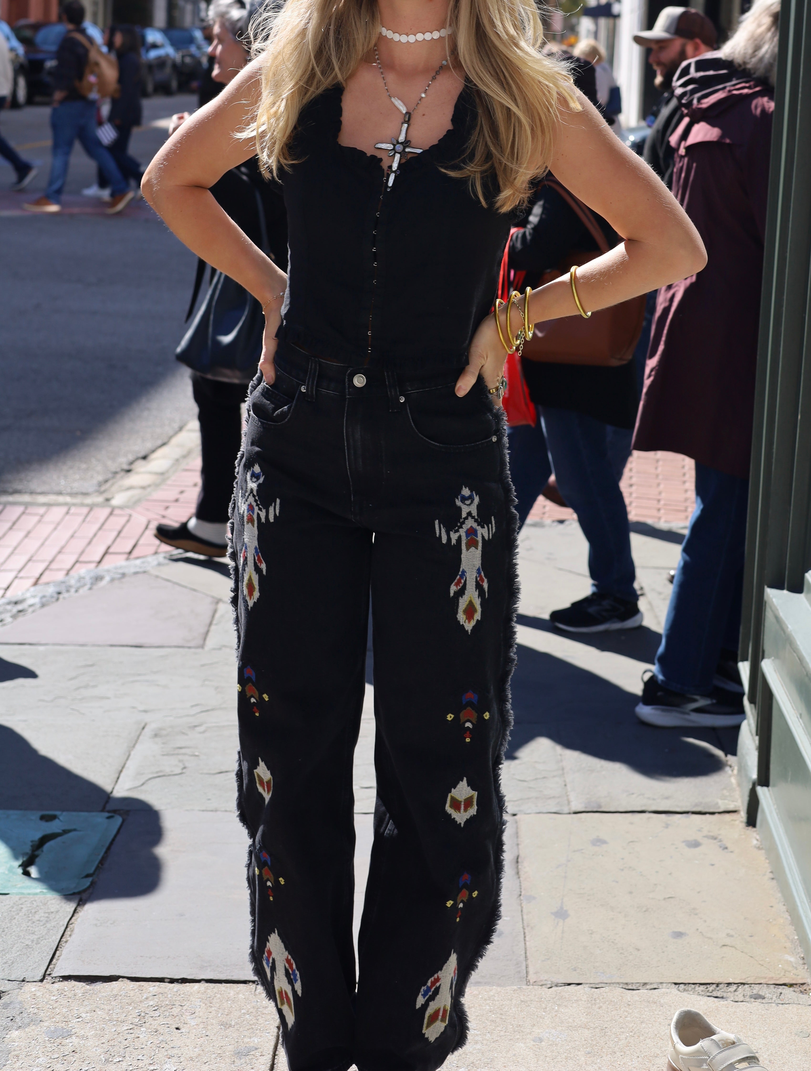 Tribal Fringe Jeans - Black