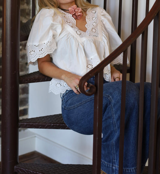 Scalloped Eyelet Babydoll Top