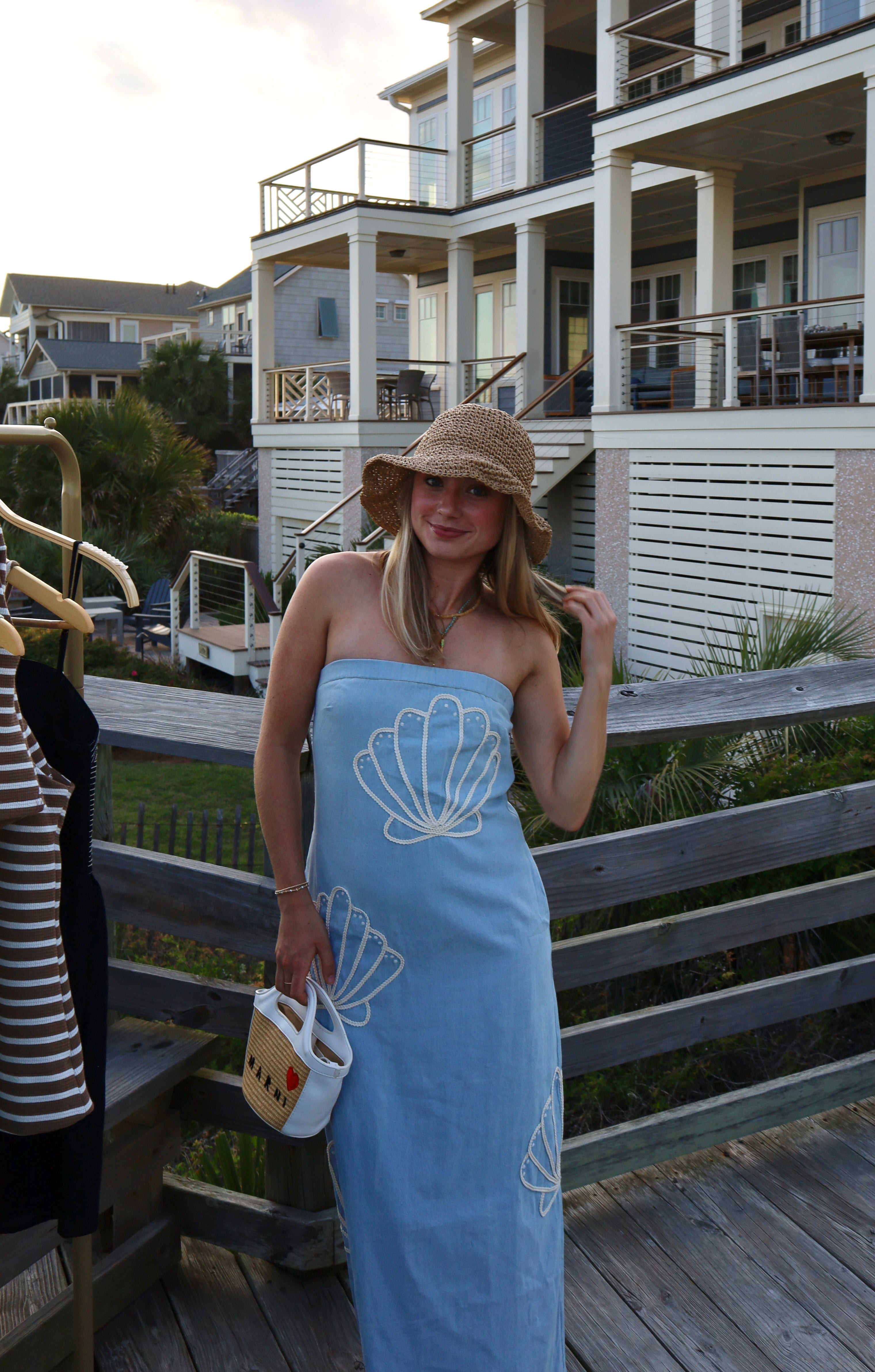 Seashell Embroidered Tube Maxi Dress