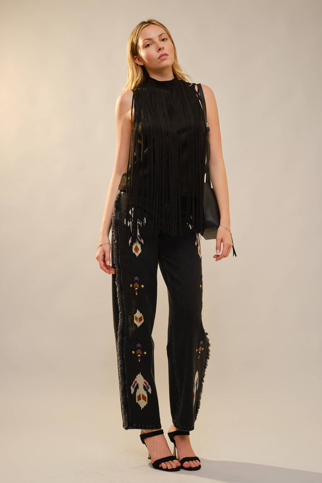 Tribal Fringe Jeans - Black