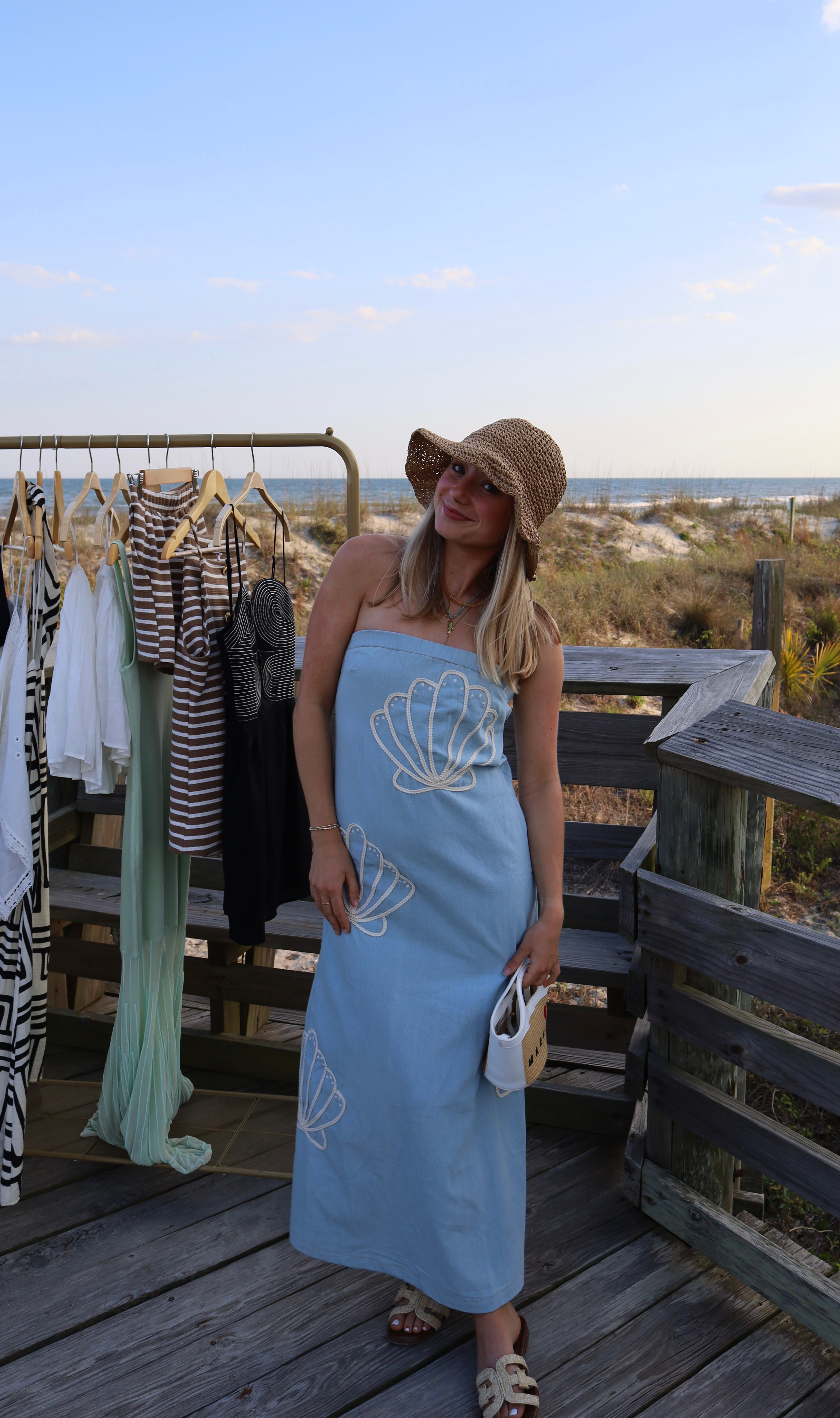Seashell Embroidered Tube Maxi Dress