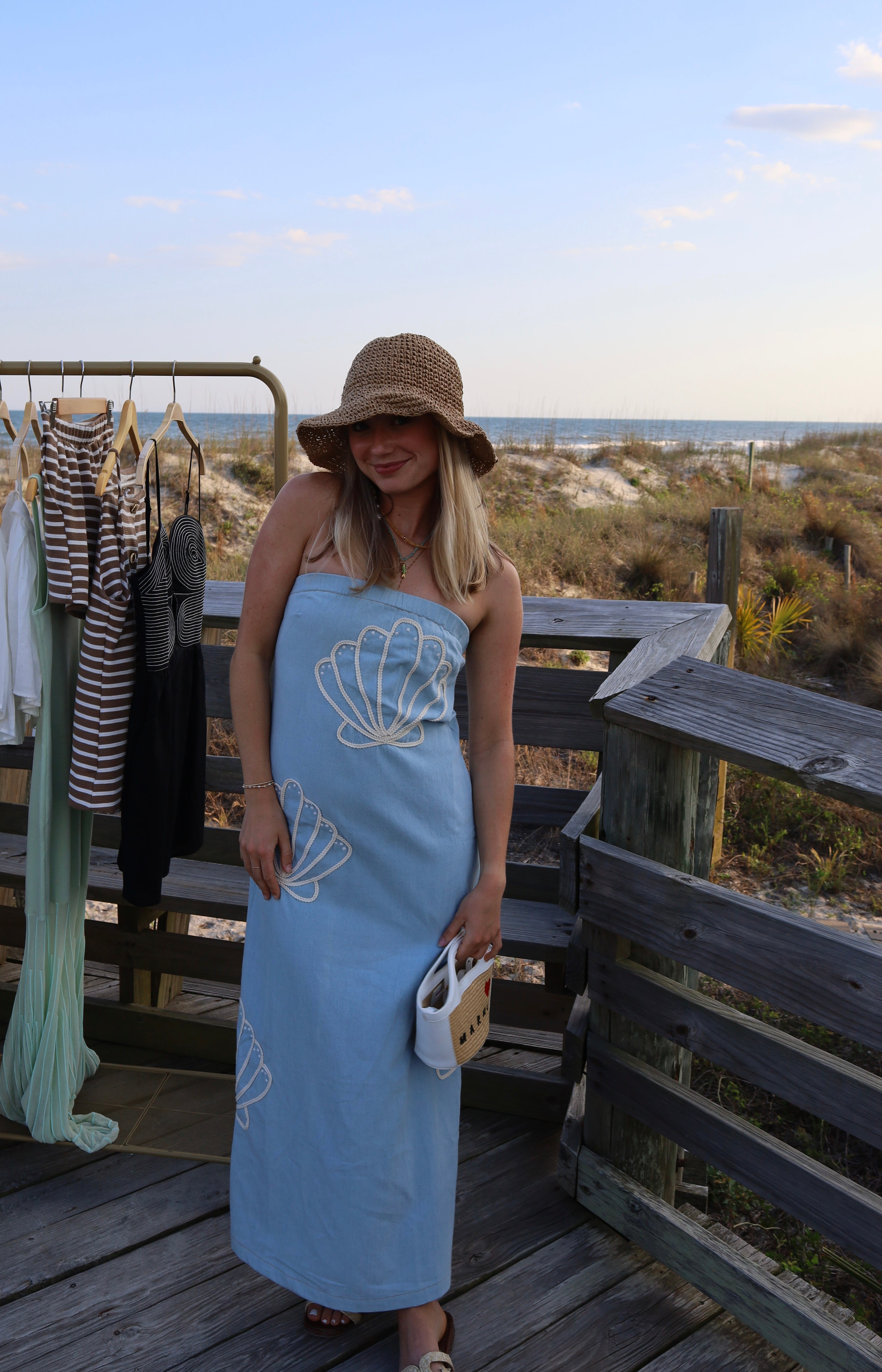 Seashell Embroidered Tube Maxi Dress