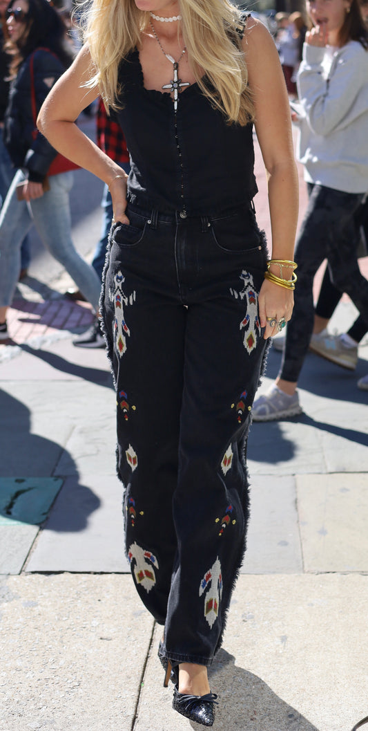 Tribal Fringe Jeans - Black