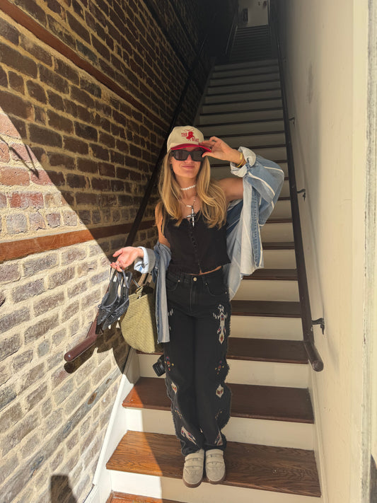 Tribal Fringe Jeans - Black