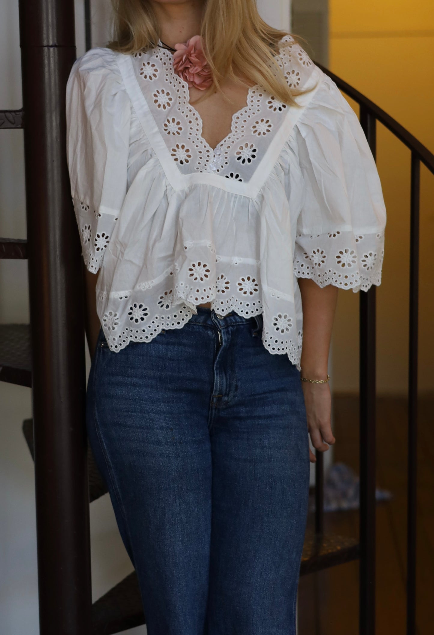 Scalloped Eyelet Babydoll Top