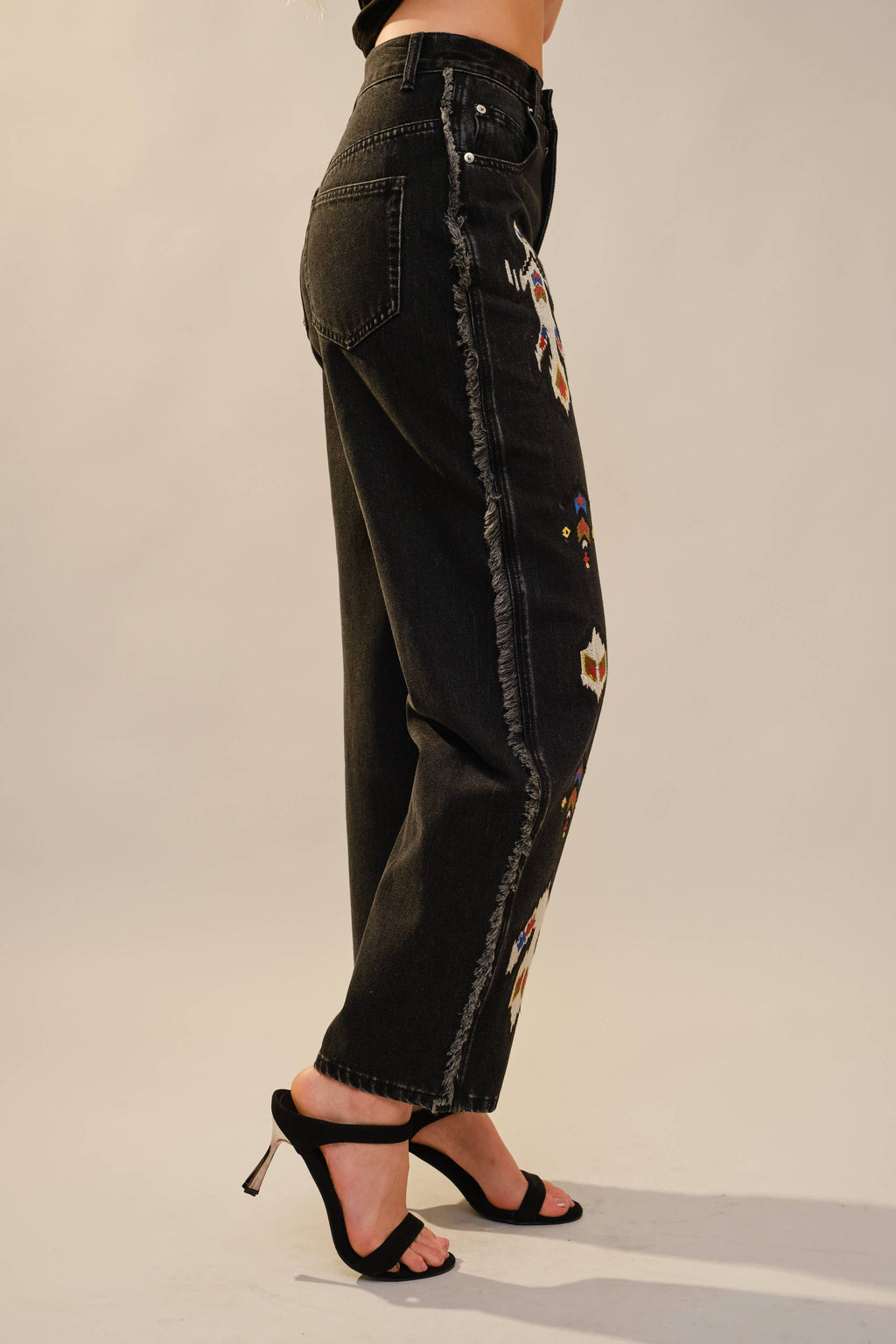 Tribal Fringe Jeans - Black