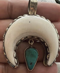 Bone Carved Squash Blossom Pendant w Turquoise Drop
