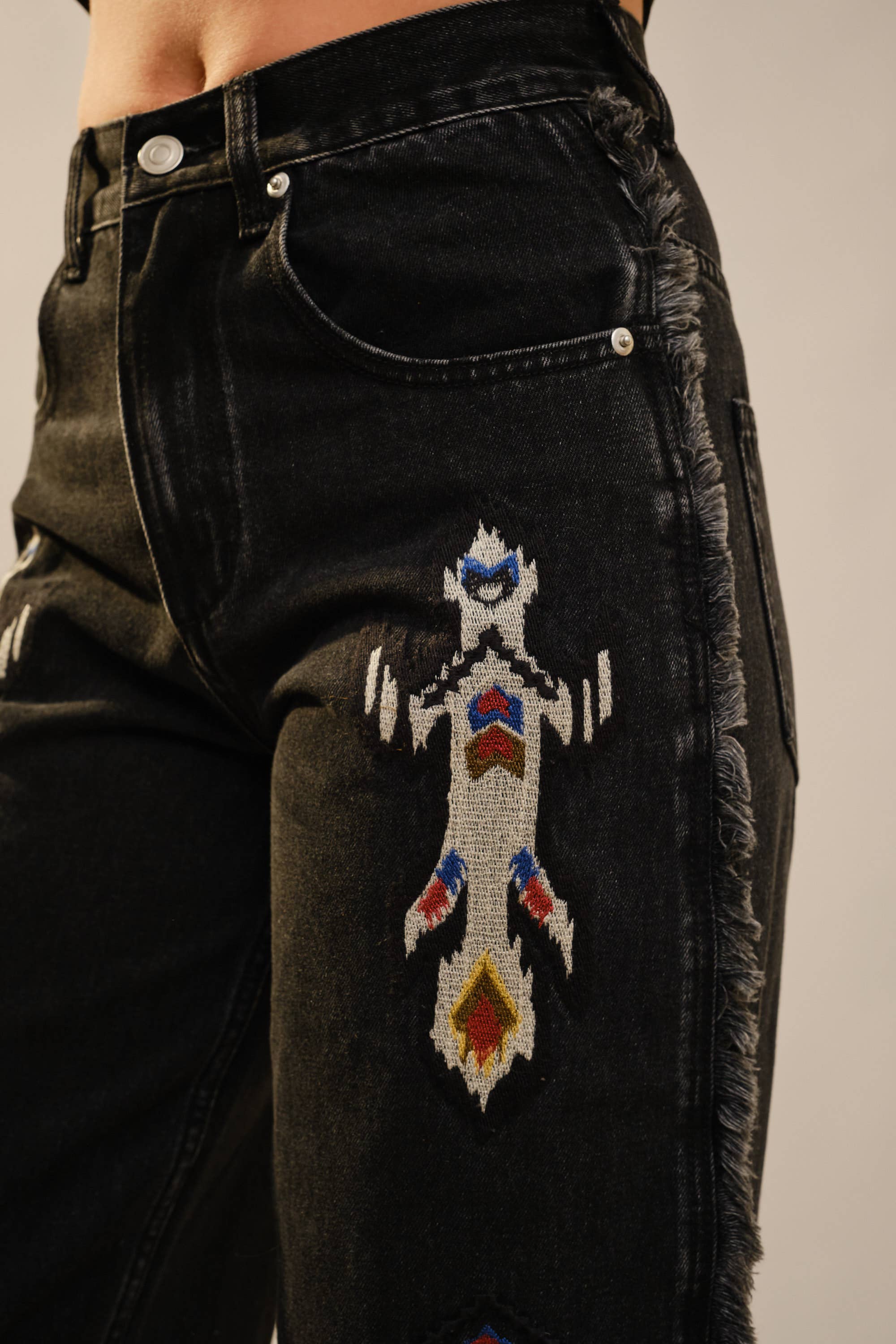 Tribal Fringe Jeans - Black