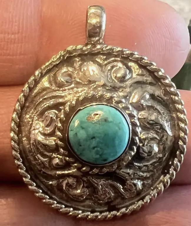 Round Silver Turquoise Pendant
